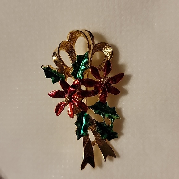 Vintage Gerry's Signed Christmas Poinsettia Ivy Gold Tone Brooch Pin Holiday - Picture 13 of 16